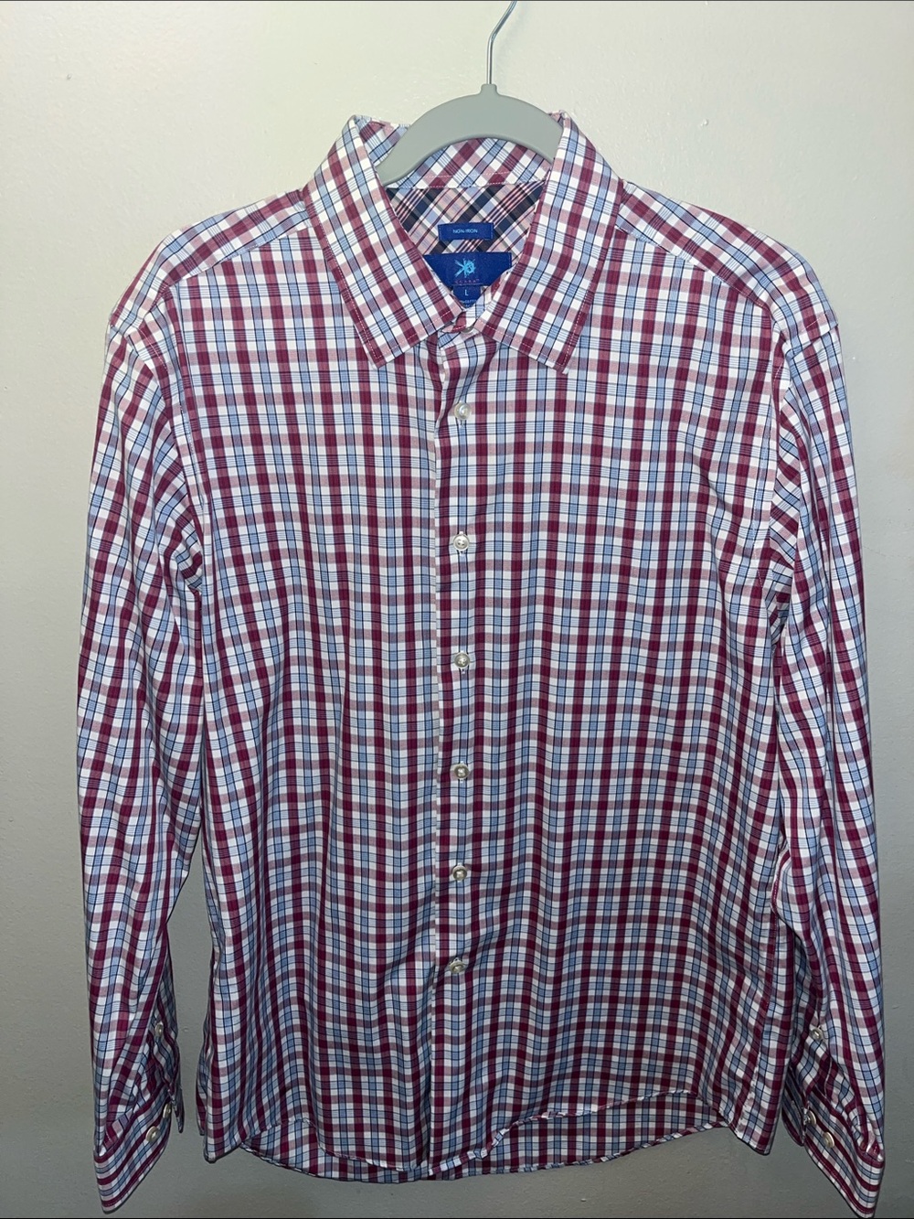 Egara Red and White Plaid Button-Down Shirt